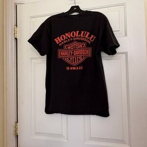 Harley-Davidson Black T-Shirt with Orange Logo Honolulu Size Medium M